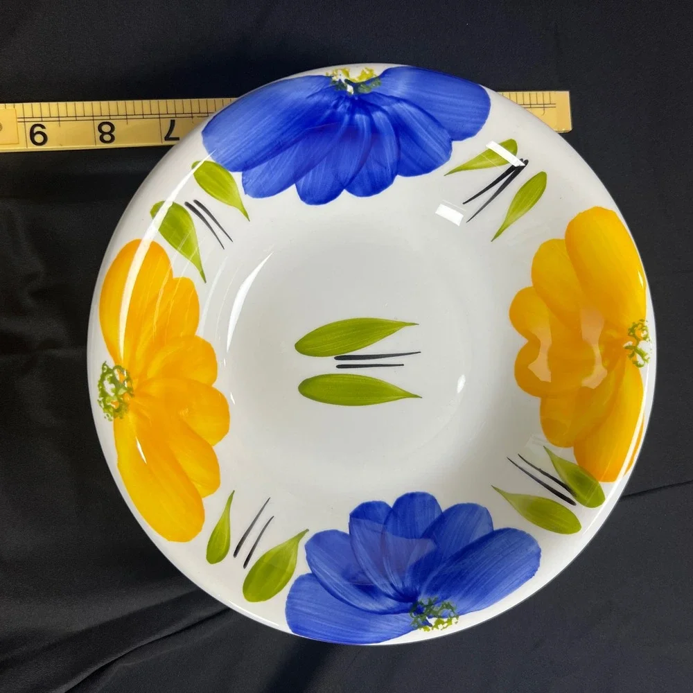 Maxam Italy Hand Painted Floral Pasta Bowl Blue Yellow White Ceramic 9 Inch